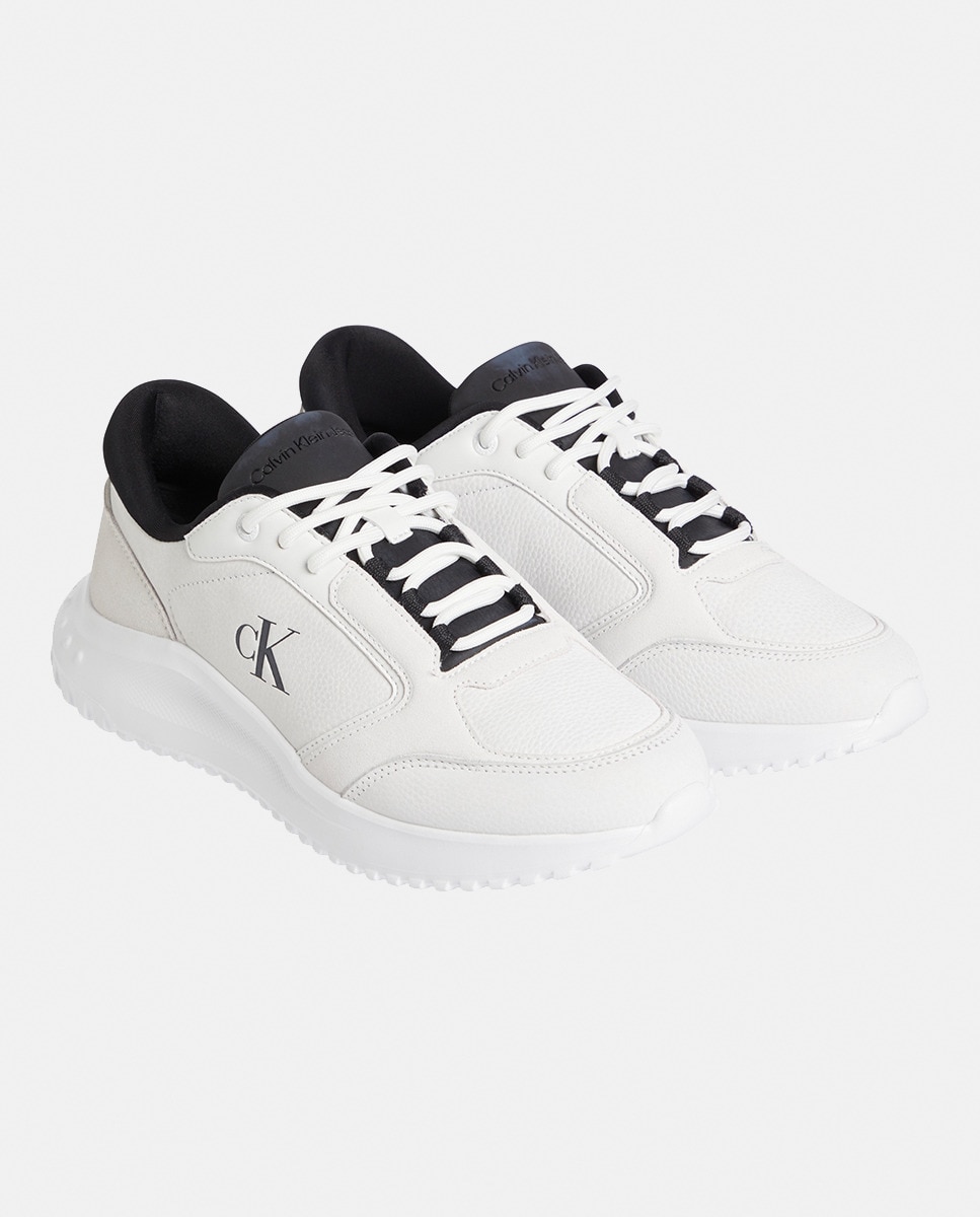 Sapatilhas Estilo Runner em Pele Branco-7