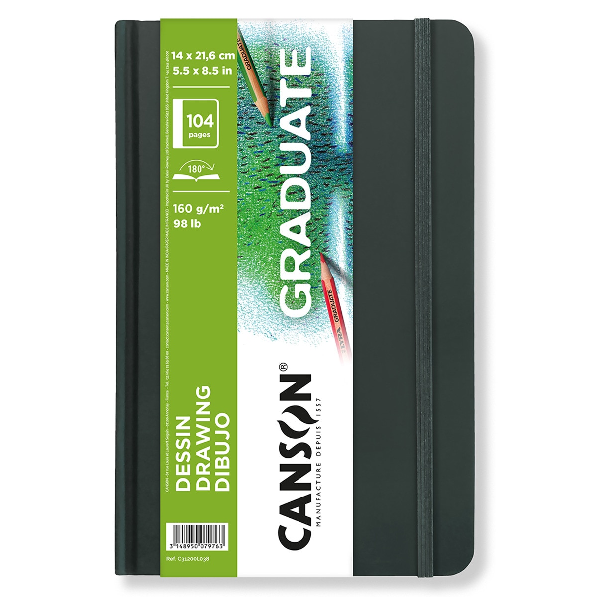Caderno de desenho 14x21,6 cm 52 folhas finas 160g Graduado Canson Branco-1