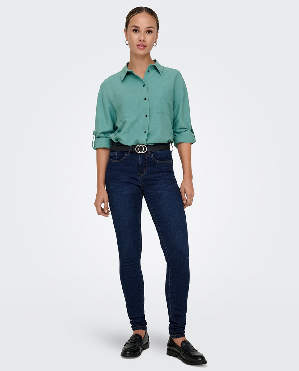 Camisa de mulher com manga comprida Azul-claro-7