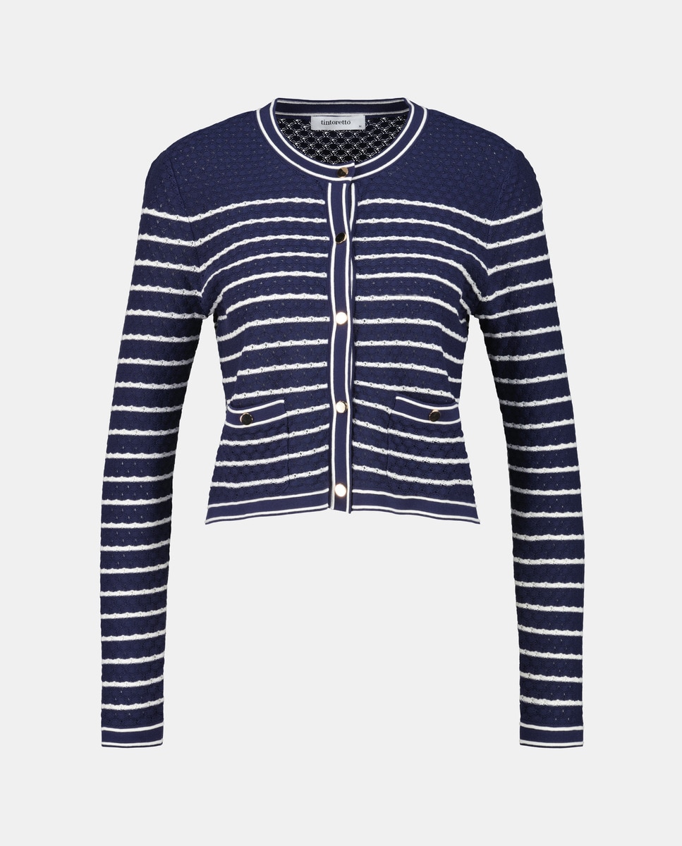 Cardigan às Riscas com Pegada Azul-4