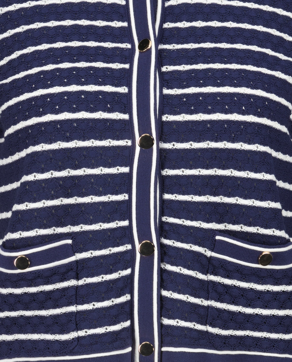 Cardigan às Riscas com Pegada Azul-5
