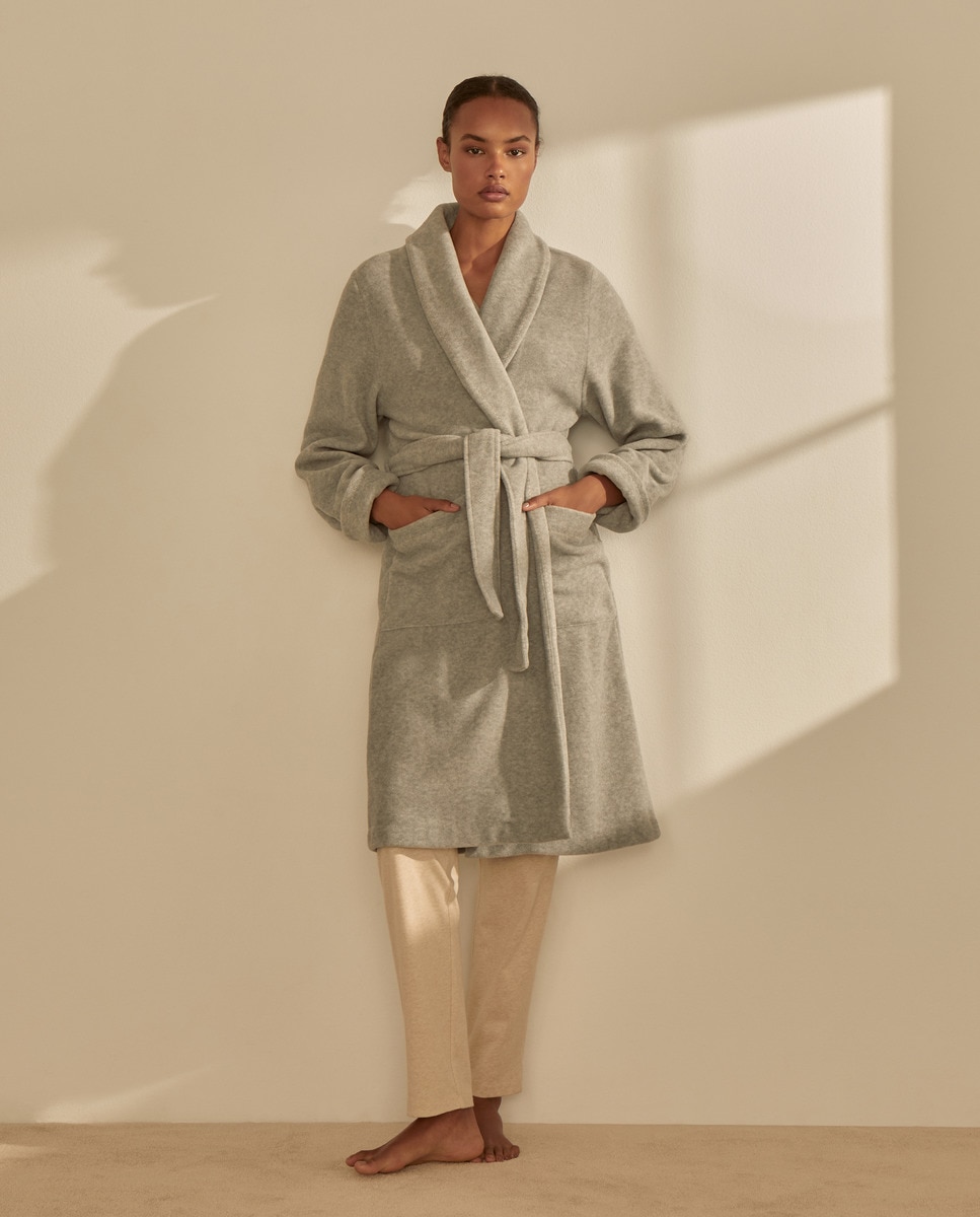 Robe de Manga Comprida Cruzada com Cinto Cinzento-1
