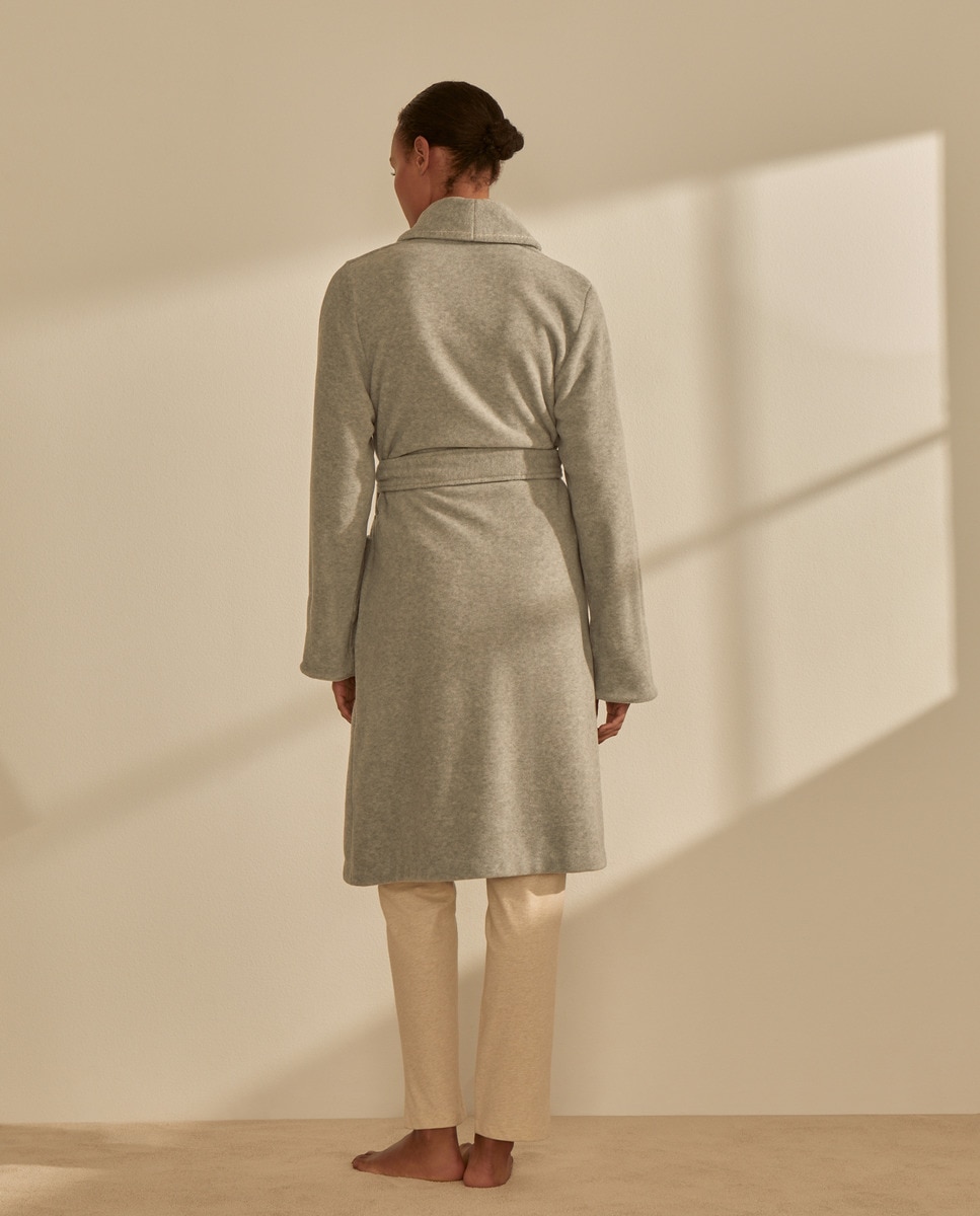 Robe de Manga Comprida Cruzada com Cinto Cinzento-2