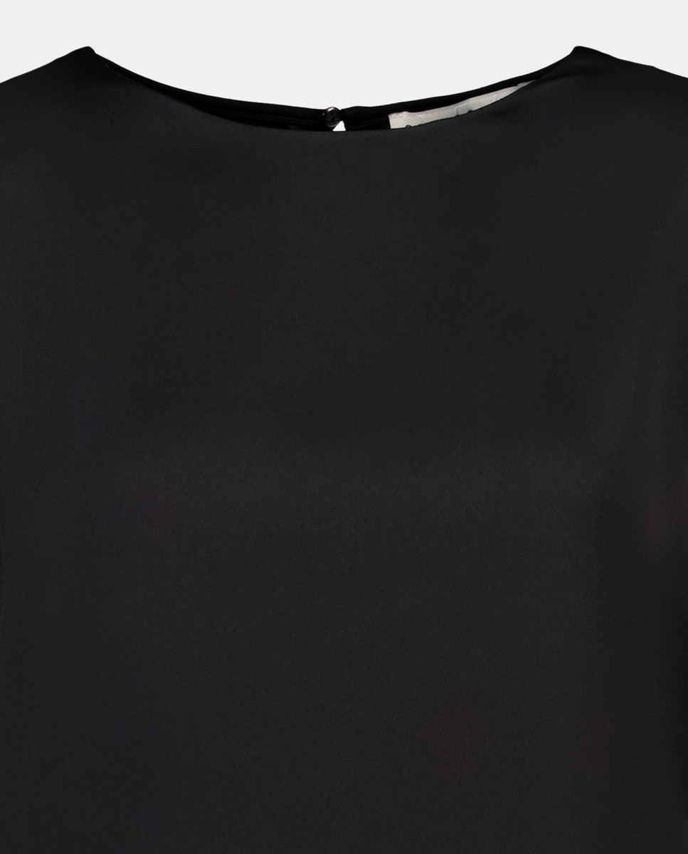 Top liso de mulher com manga curta Preto-5