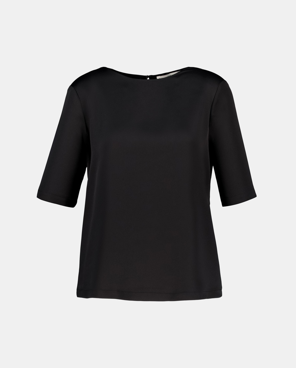 Top liso de mulher com manga curta Preto-4