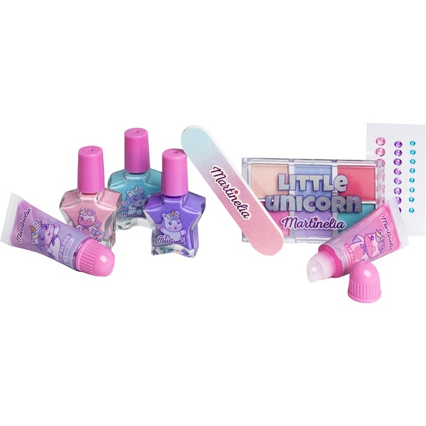 Unicornio bolsa de cosméticos infantil con 3 esmaltes de uñas, 2 brillos labiales