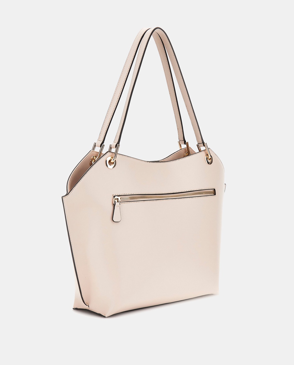 Mala Tipo Tote com Fecho de Correr Bege-3