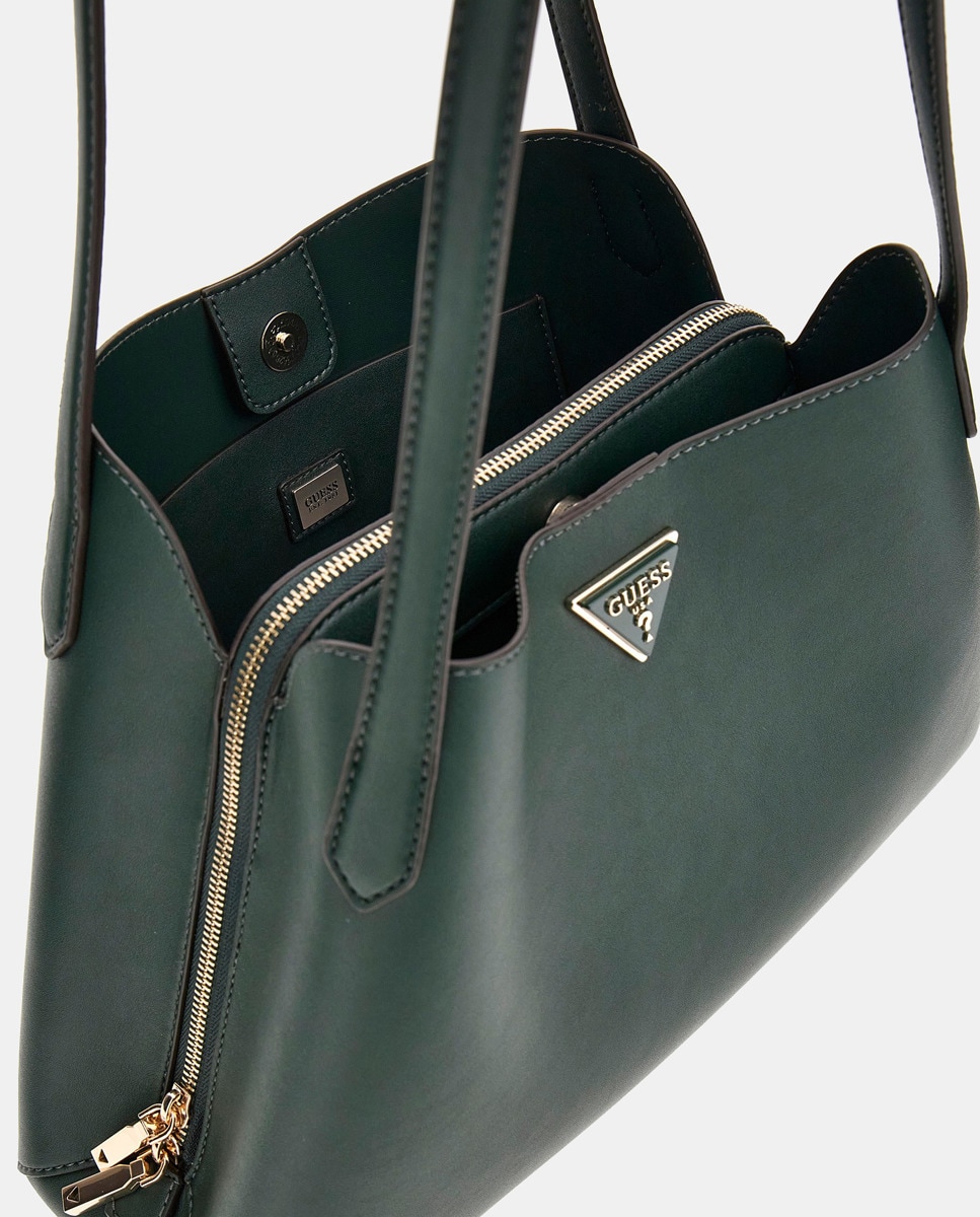 Mala Tipo Tote com Alça Curta e Fecho de Correr Verde-3