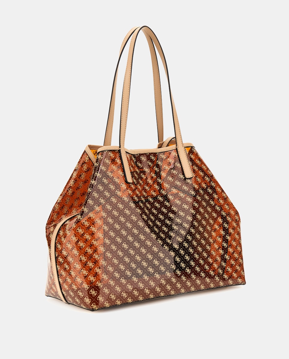 Mala Shopper Transparente com Alça Curta e Fecho de Correr Laranja-2