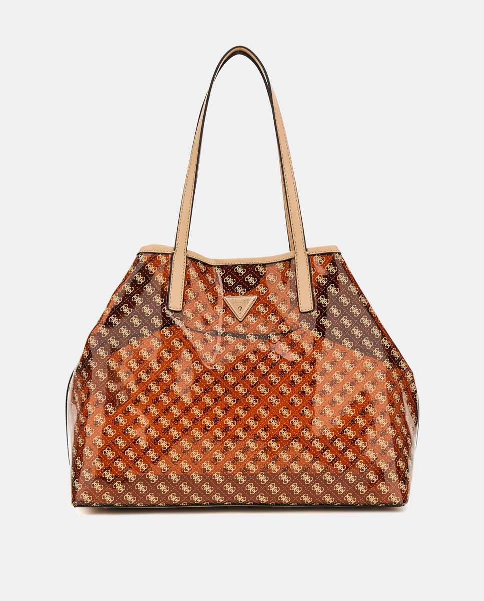 Mala Shopper Transparente com Alça Curta e Fecho de Correr Laranja-4