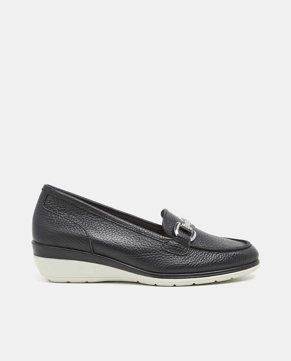 Mocassins de Cunha em Pele Metalizada - Platina Preto-1