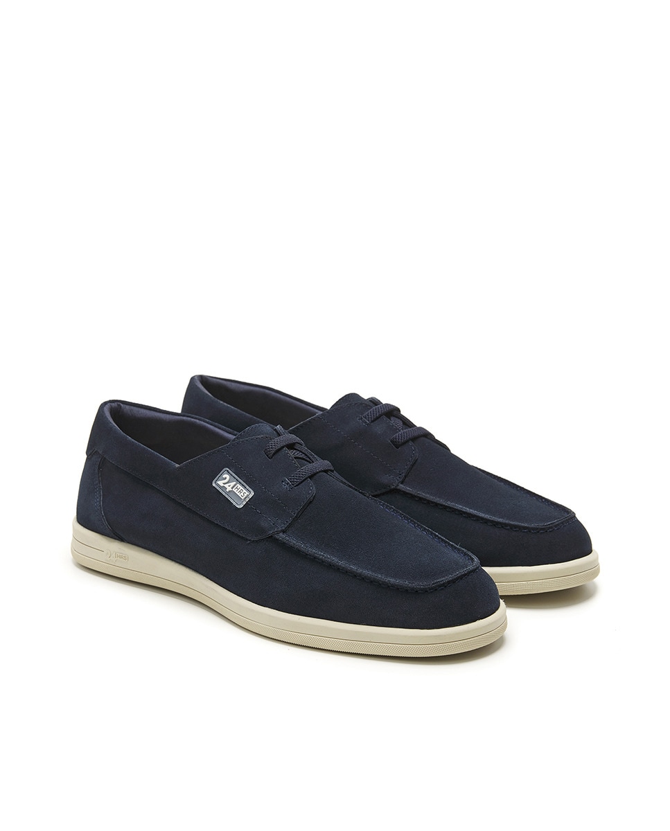 Sapatos Tipo Náuticos em Croute - Taupe Azul-marinho-6