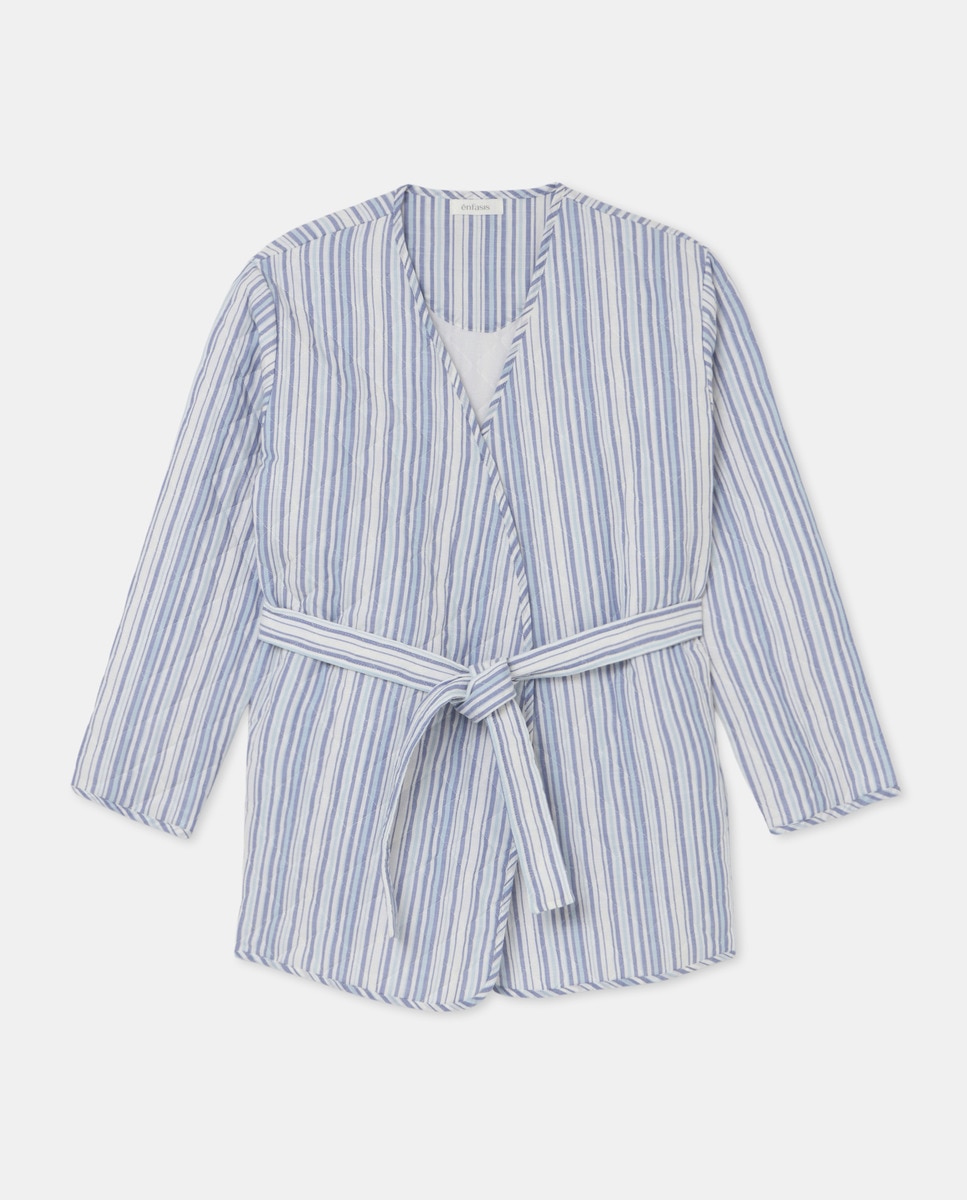 Robe sem Aba Acolchoado às Riscas Azul-4