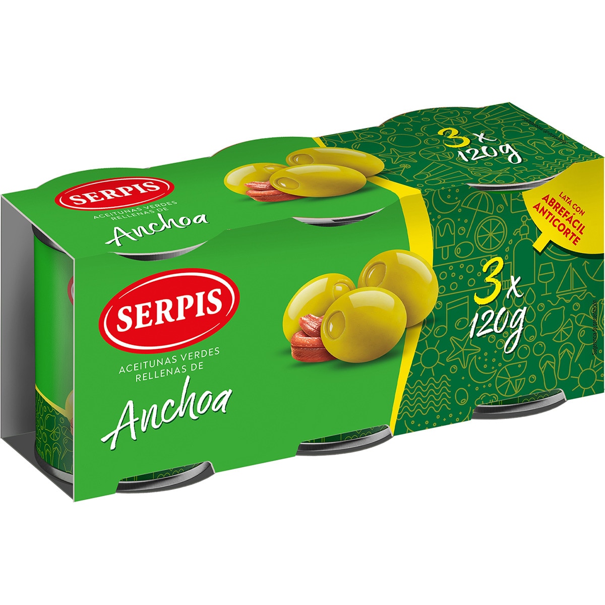 aceitunas rellenas de anchoa pack 3 latas 50 g neto escurrido