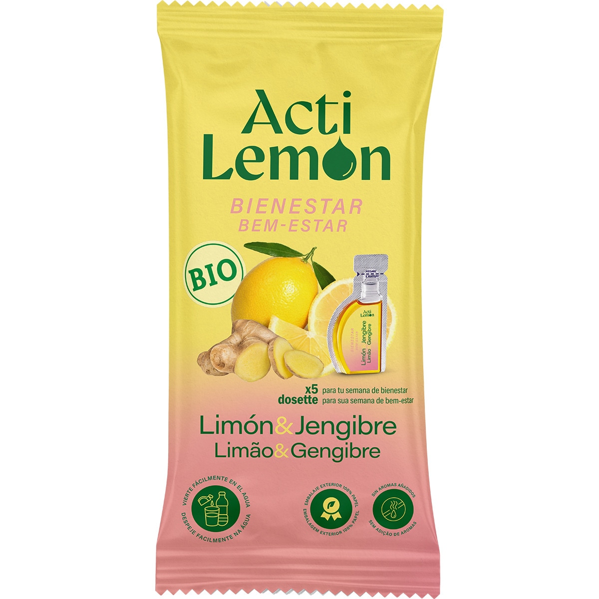 zumo concentrado de limón & jengibre ecológico 5 sobres 15 ml envase 75 ml