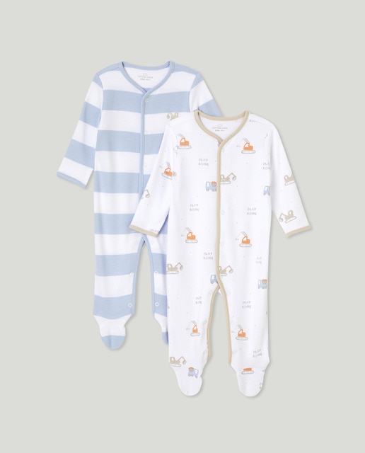 Imagen 0 de Pack de dos peleles largos de bebé niño de escavadoras y rayas