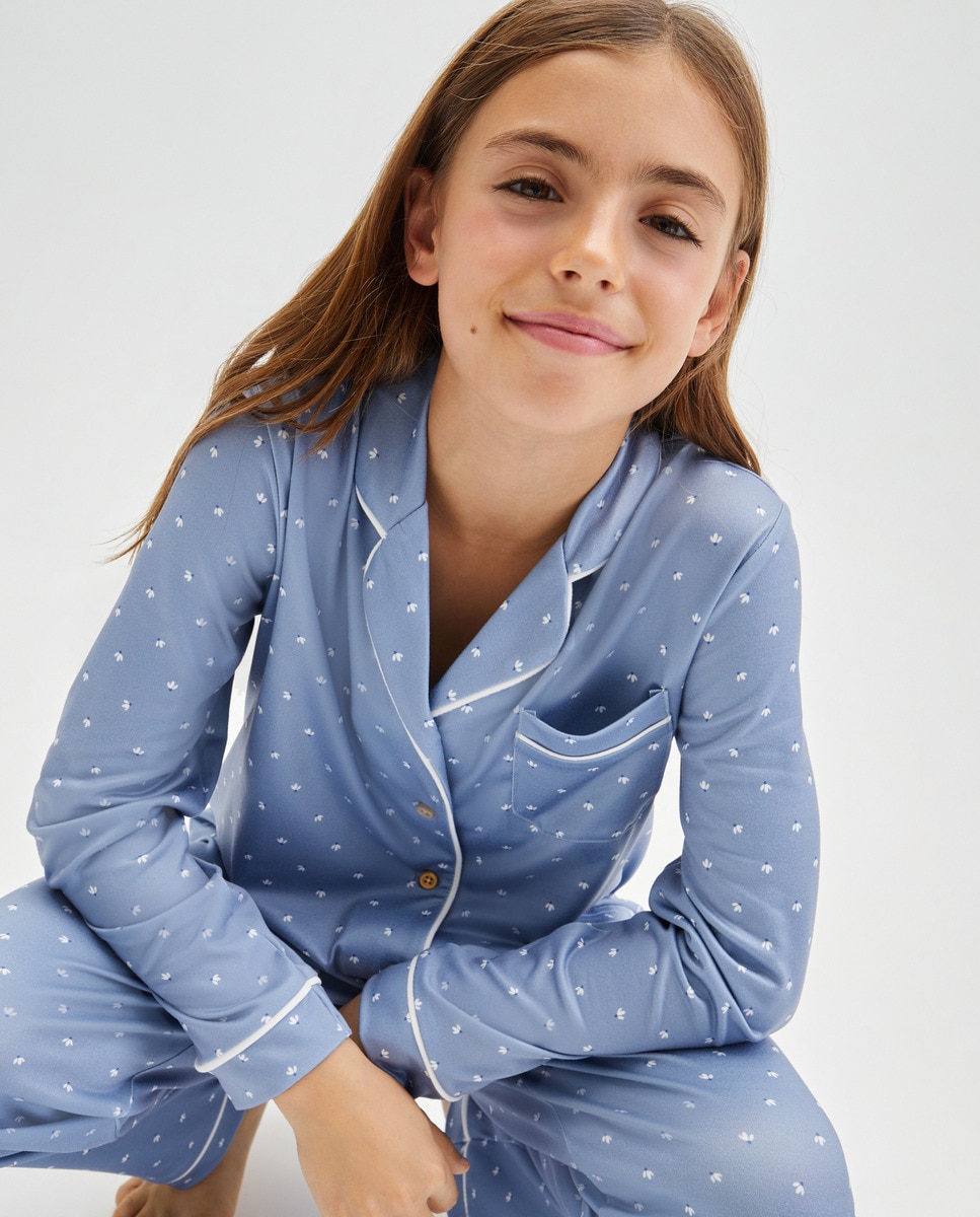 Pijama Comprido Abotoado com All Over Print Branco-2