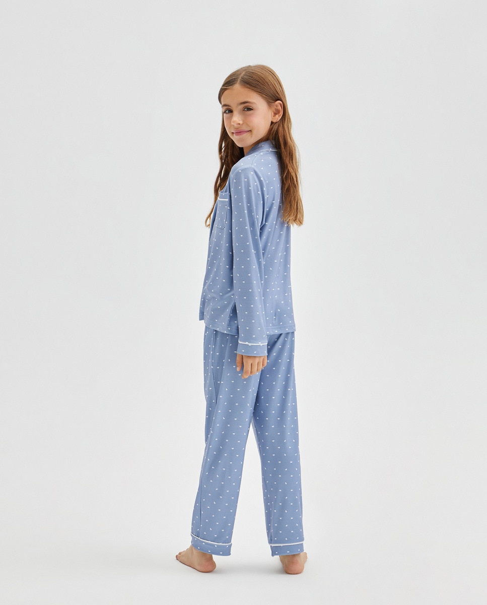 Pijama Comprido Abotoado com All Over Print Branco-3