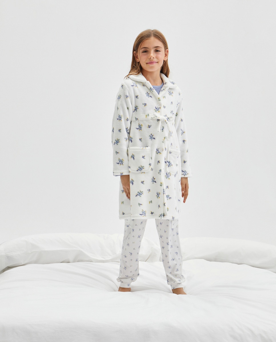 Robe Abotoado com Estampado Floral Branco-1
