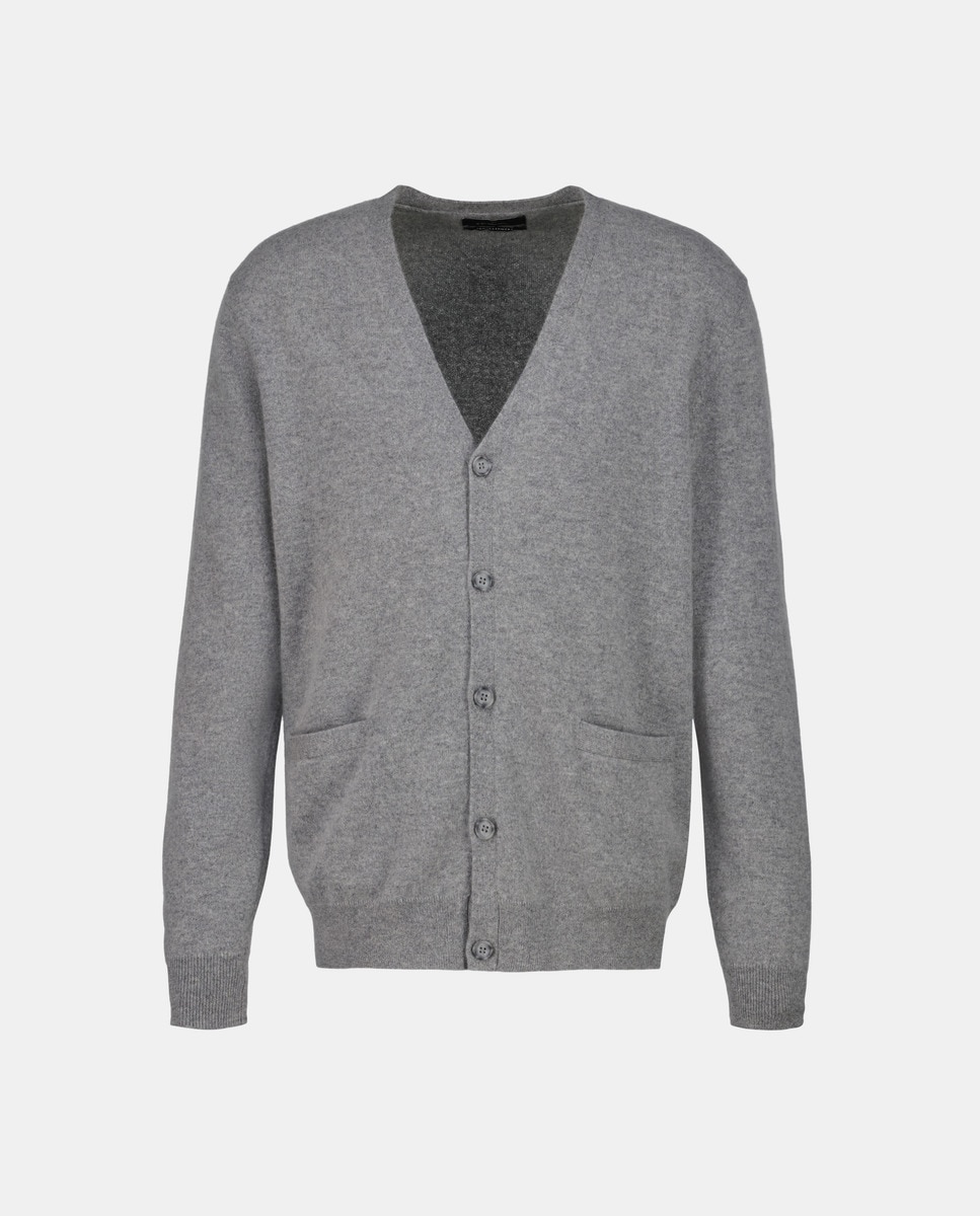 Cardigan Liso com Botões 100% Caxemira Cinzento-claro-4