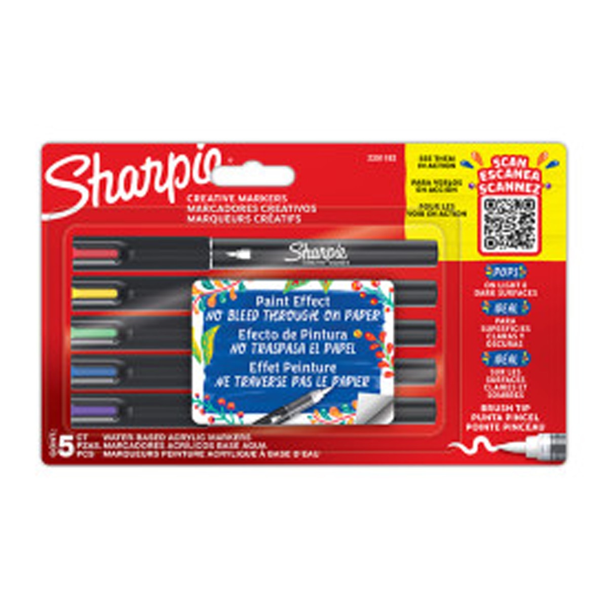 Imagem 0 de Marcadores de pintura acrílica Sharpie ponta pincel 5 unidades cores - Artigo Sortido. Envio realizado de forma aleatória