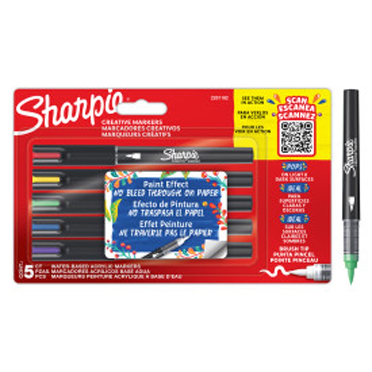 Marcadores pintura acrílica Sharpie punta pincel 5 unidades colores surtidos Multicolor-2