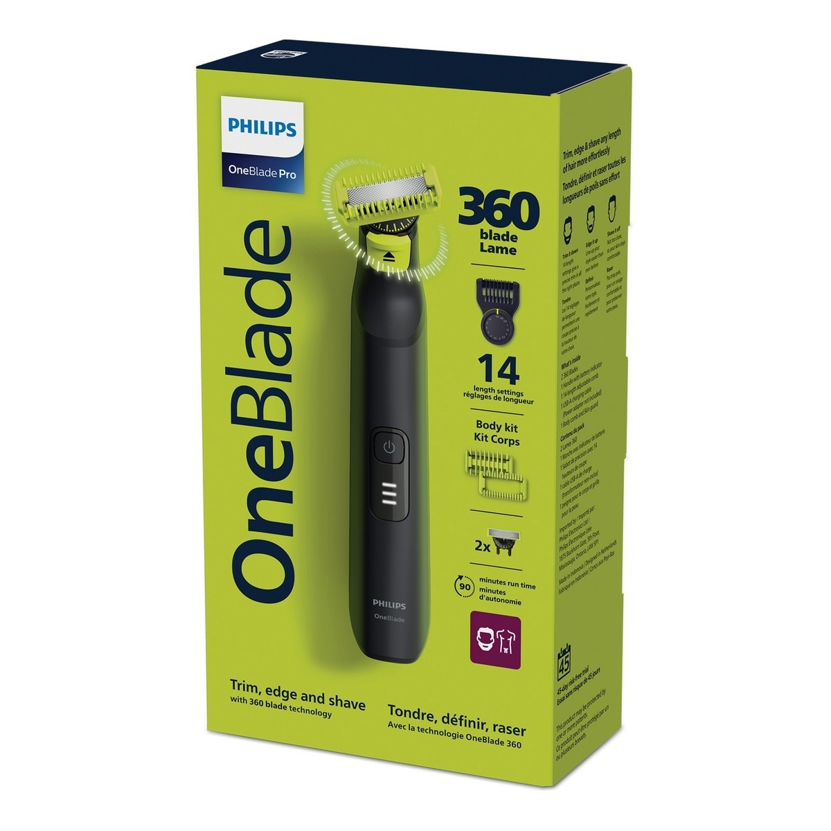Máquina de Barbear Philips QP6542/1OneBlade Pro 360, Rosto e Corpo, Húmido e Seco, 14 Comprimentos, com Pente Guia e de 90 min. Preto-10
