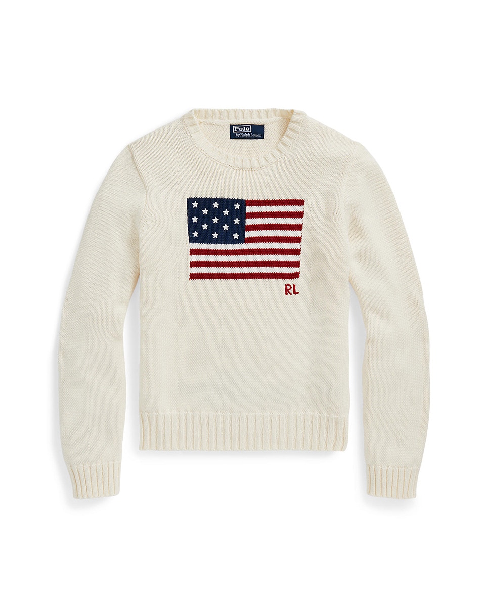 Camisola de Malha de Algodão com a Bandeira dos EUA Cru-6
