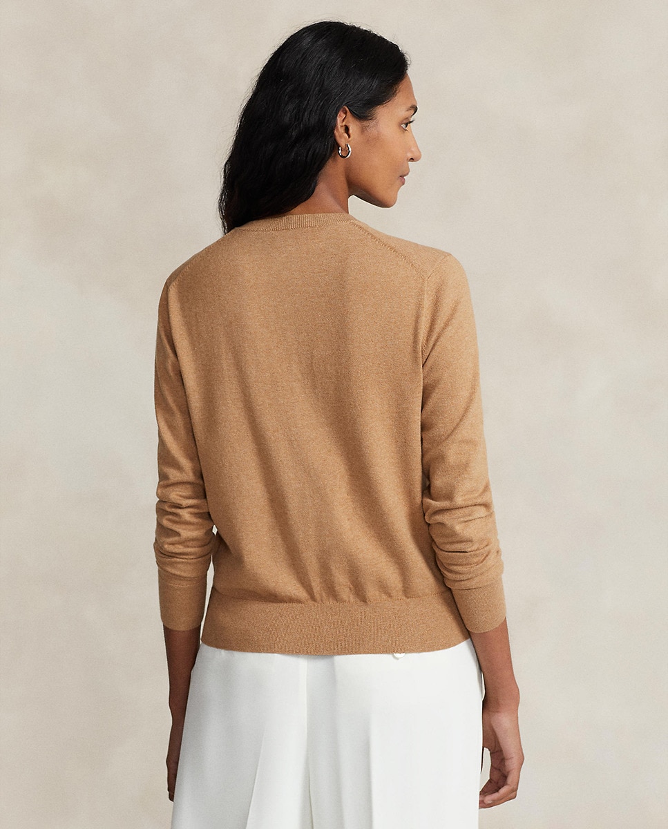 Cardigan de Decote Redondo e Botões Camel-3