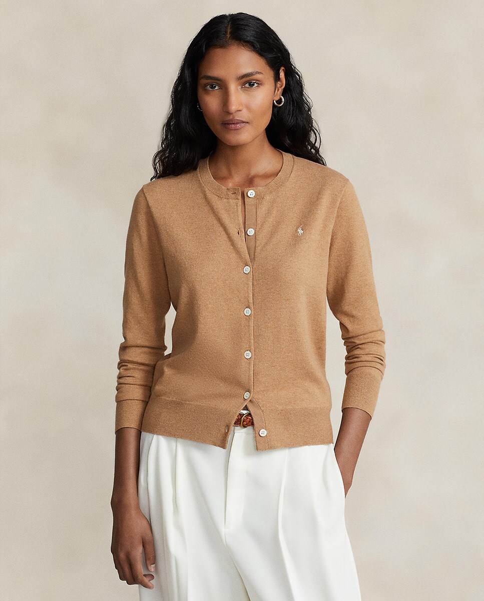 Cardigan de Decote Redondo e Botões Camel-1