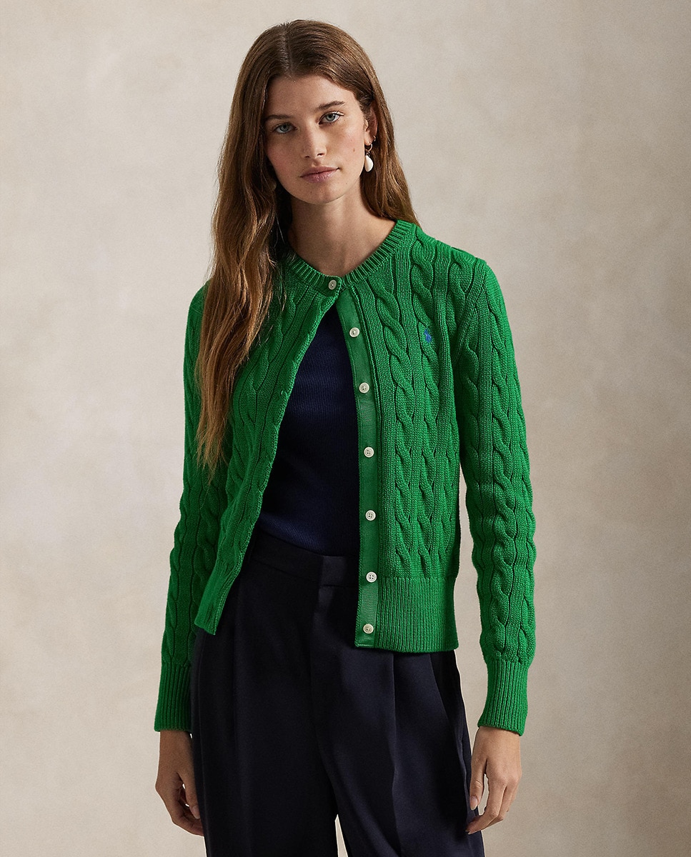 Camisola de Malha Tipo Cardigan com Logótipo Verde-1
