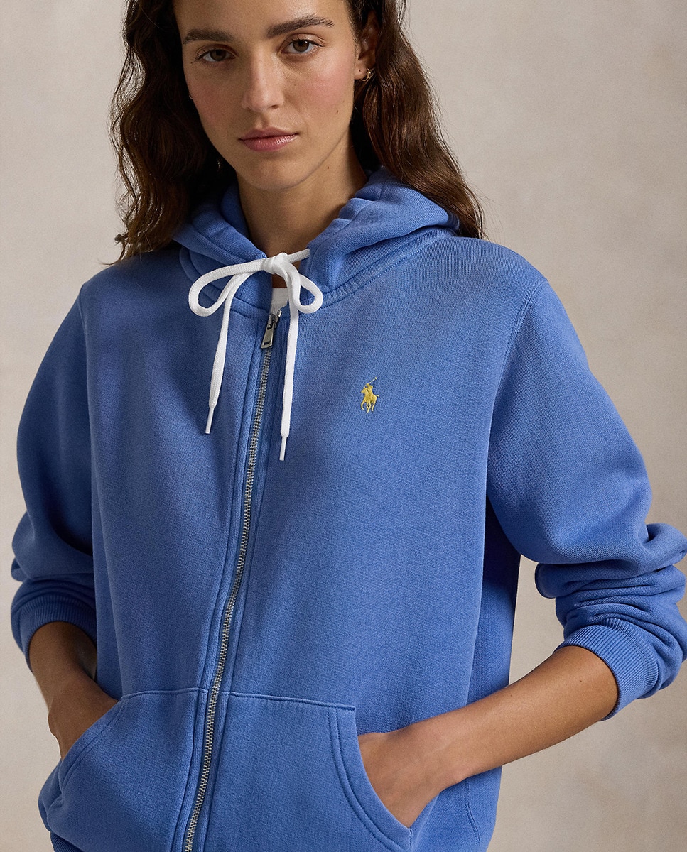Sweatshirt de Algodão com Fecho de Correr Azul-claro-4