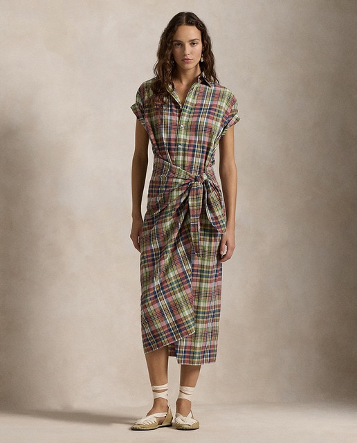 Imagen 0 de Vestido de algodón con estampado de cuadros