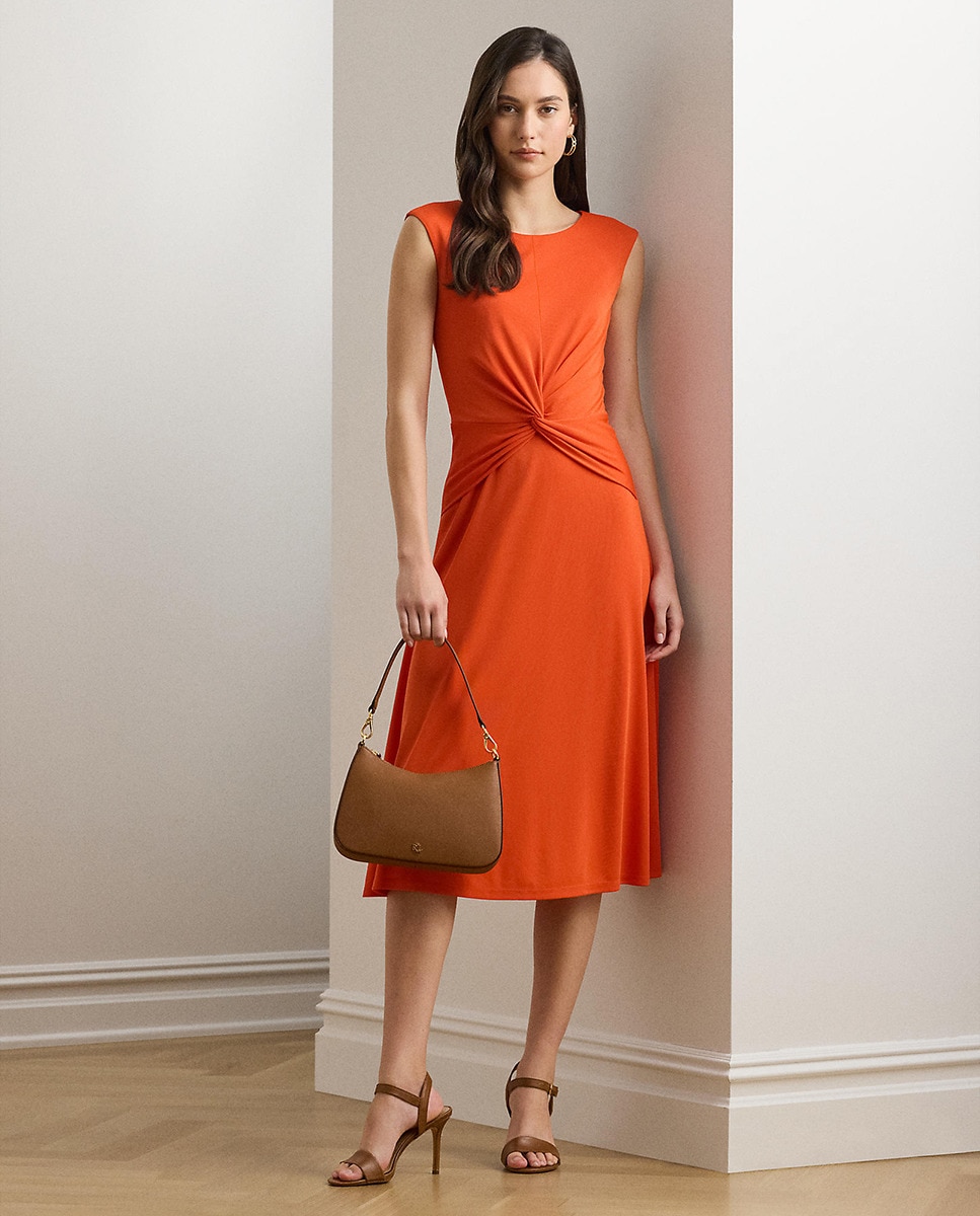 Vestido Midi com Manga em Balão Laranja-1