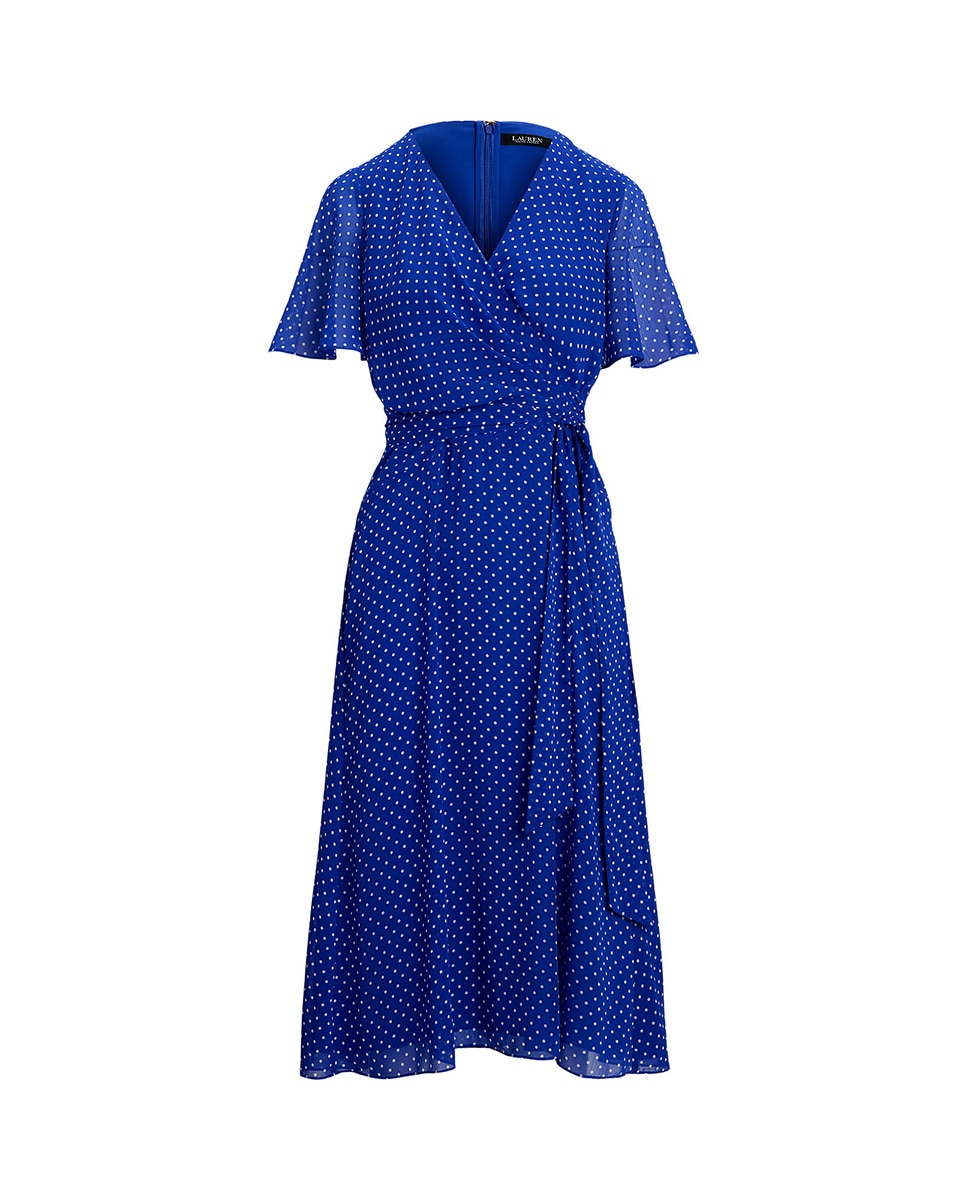 Vestido Midi de Manga Curta com Folho Azul-7