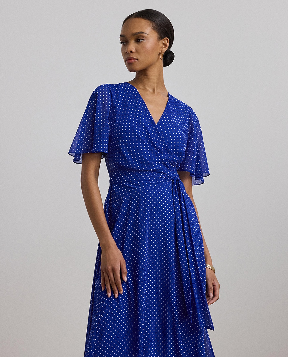 Vestido Midi de Manga Curta com Folho Azul-4