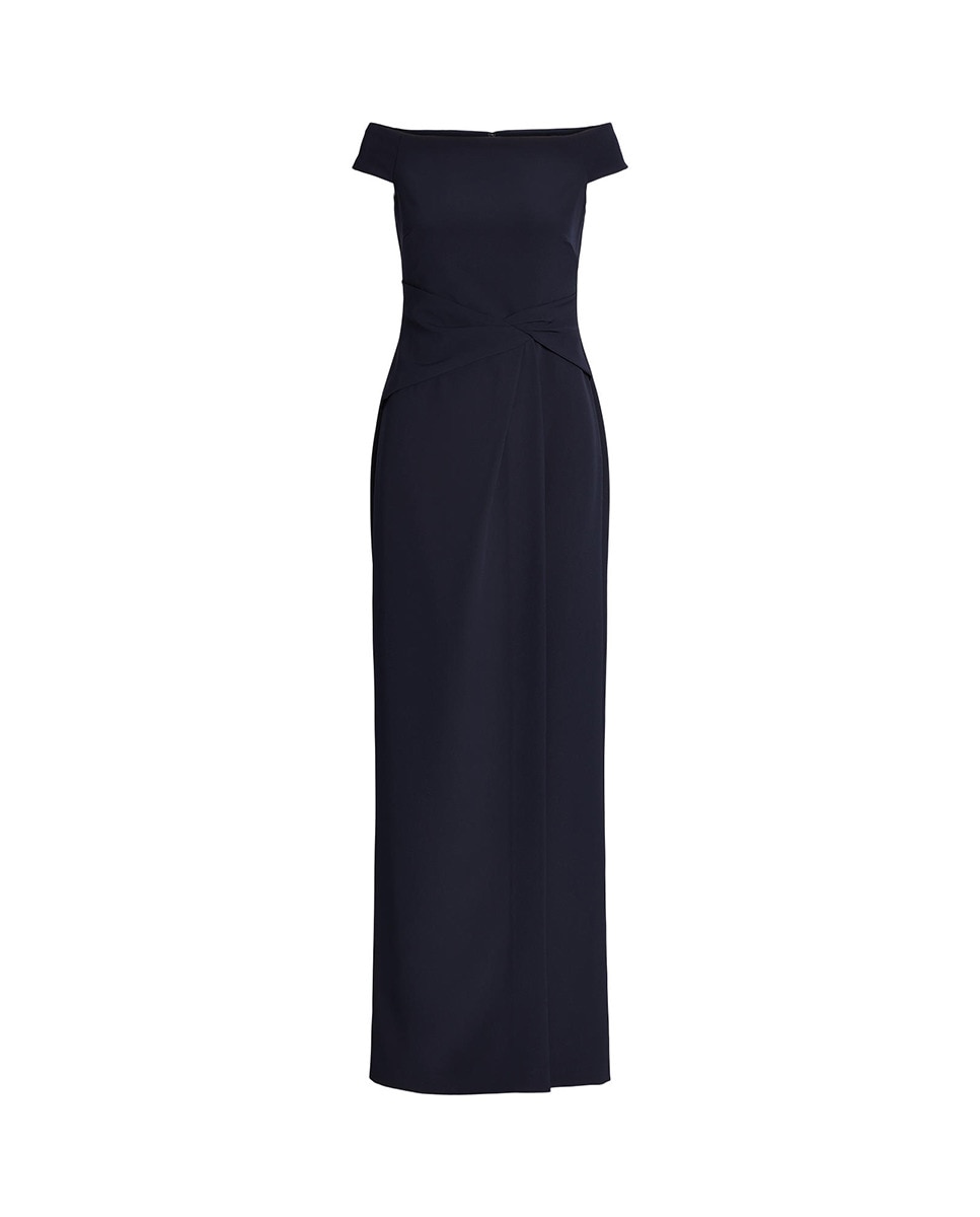 Vestido Comprido com Drapeado Fluido Azul-marinho-6
