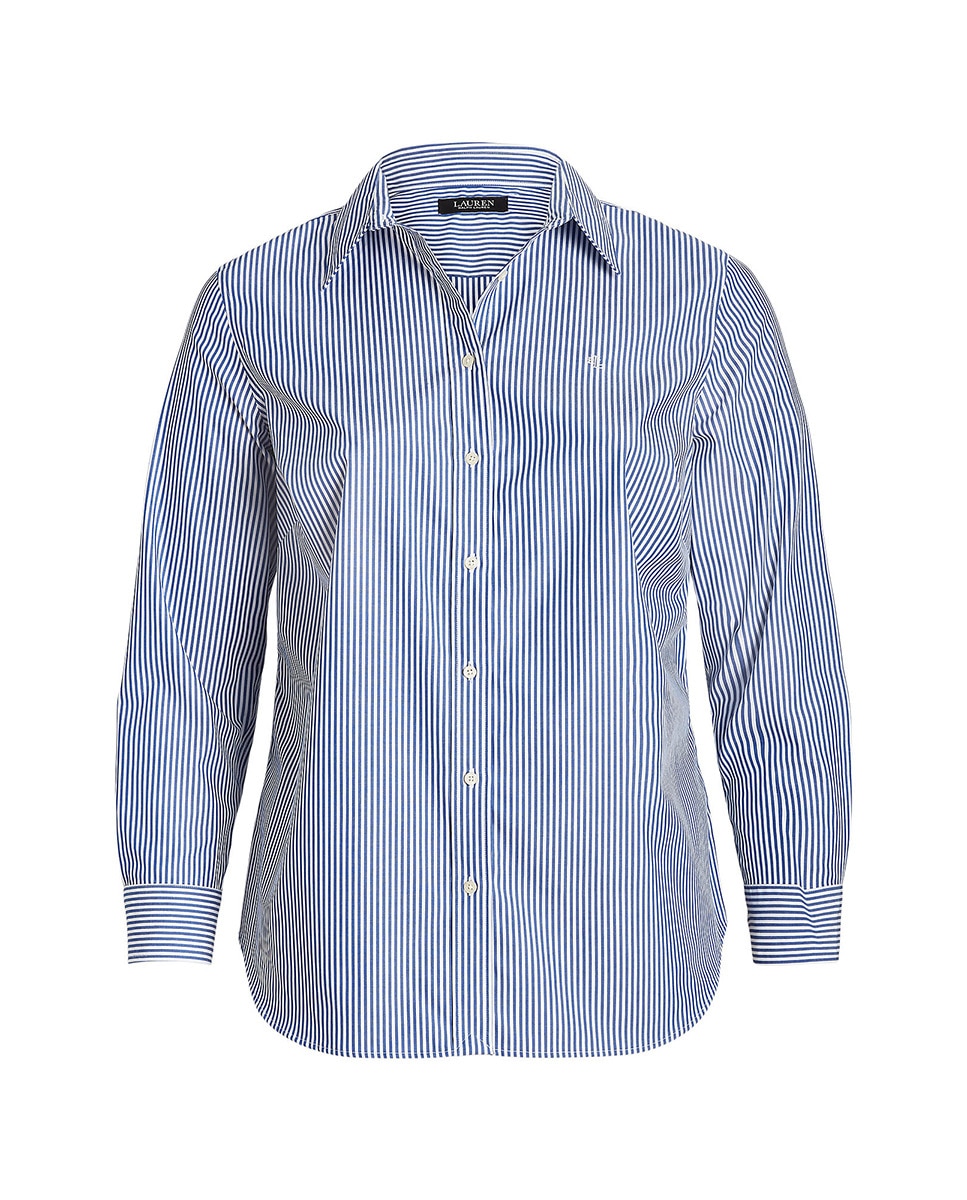 Camisa Tamanhos Grandes de Algodão Azul-claro-5