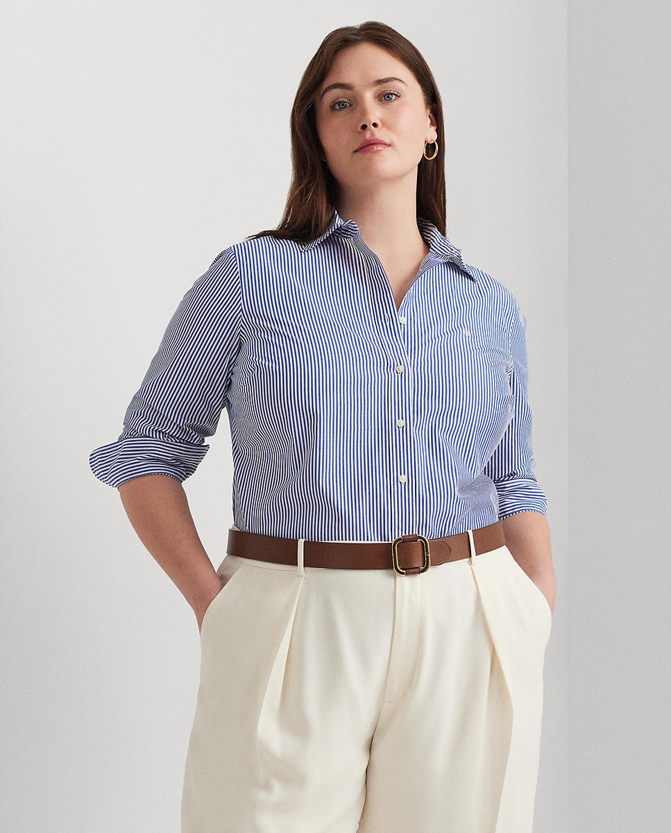 Camisa Tamanhos Grandes de Algodão Azul-claro-1