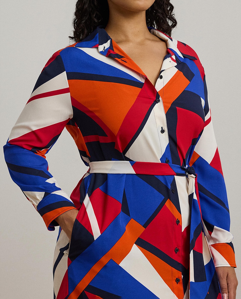 Vestido midi tamanhos grandes estampado Multicolor-5