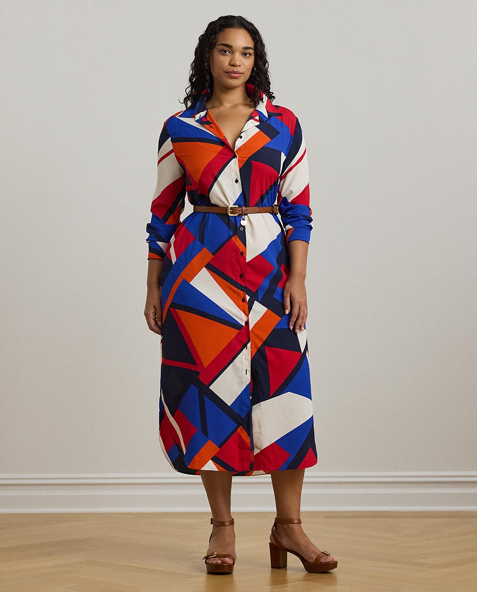 Vestido midi tamanhos grandes estampado Multicolor-1