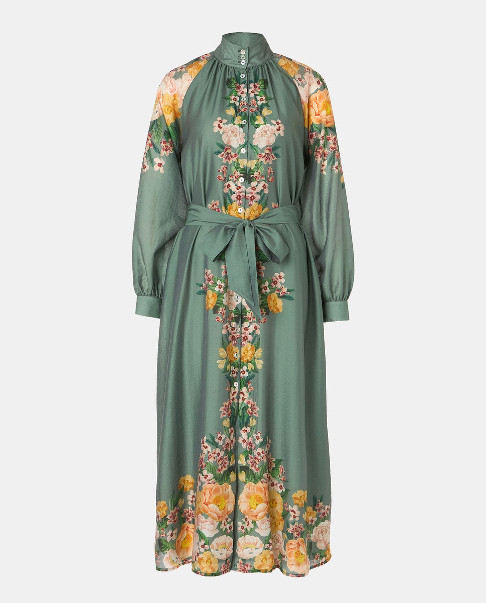 Vestido midi estampado Verde-4