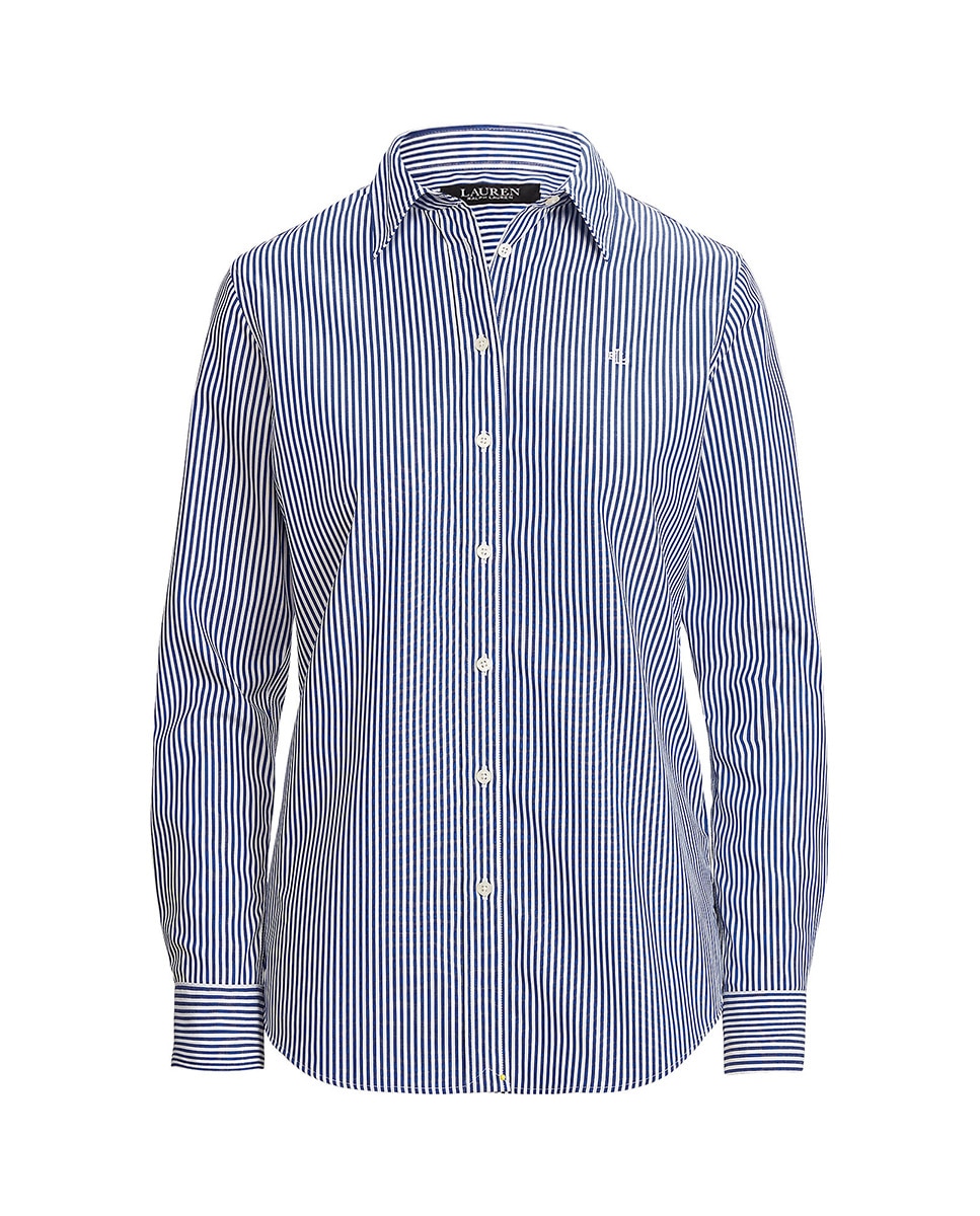 Camisa às Riscas e em Algodão Azul-5