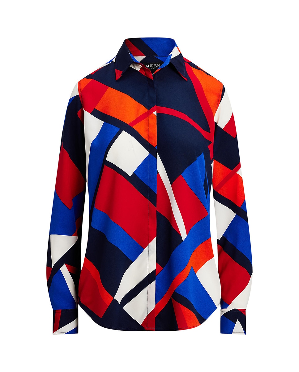 Camisa de Manga Comprida com Estampado Geométrico Multicolor-5