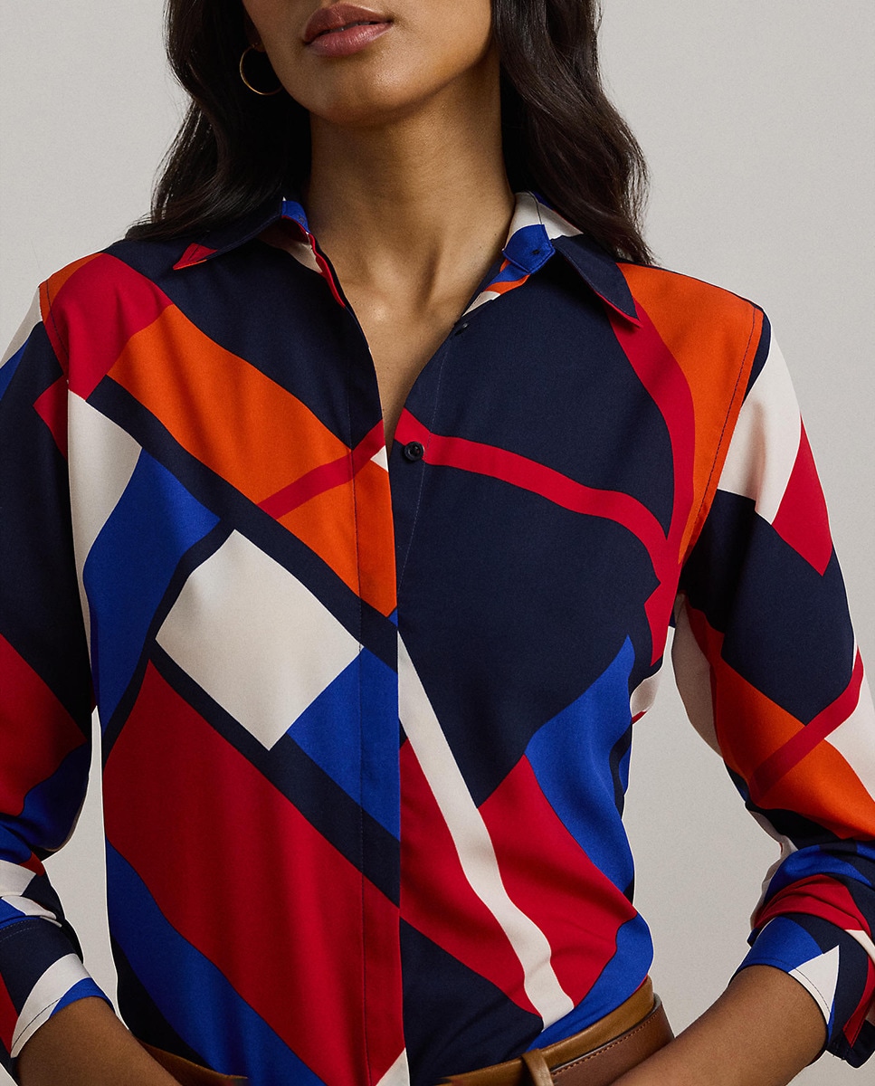Camisa de Manga Comprida com Estampado Geométrico Multicolor-4