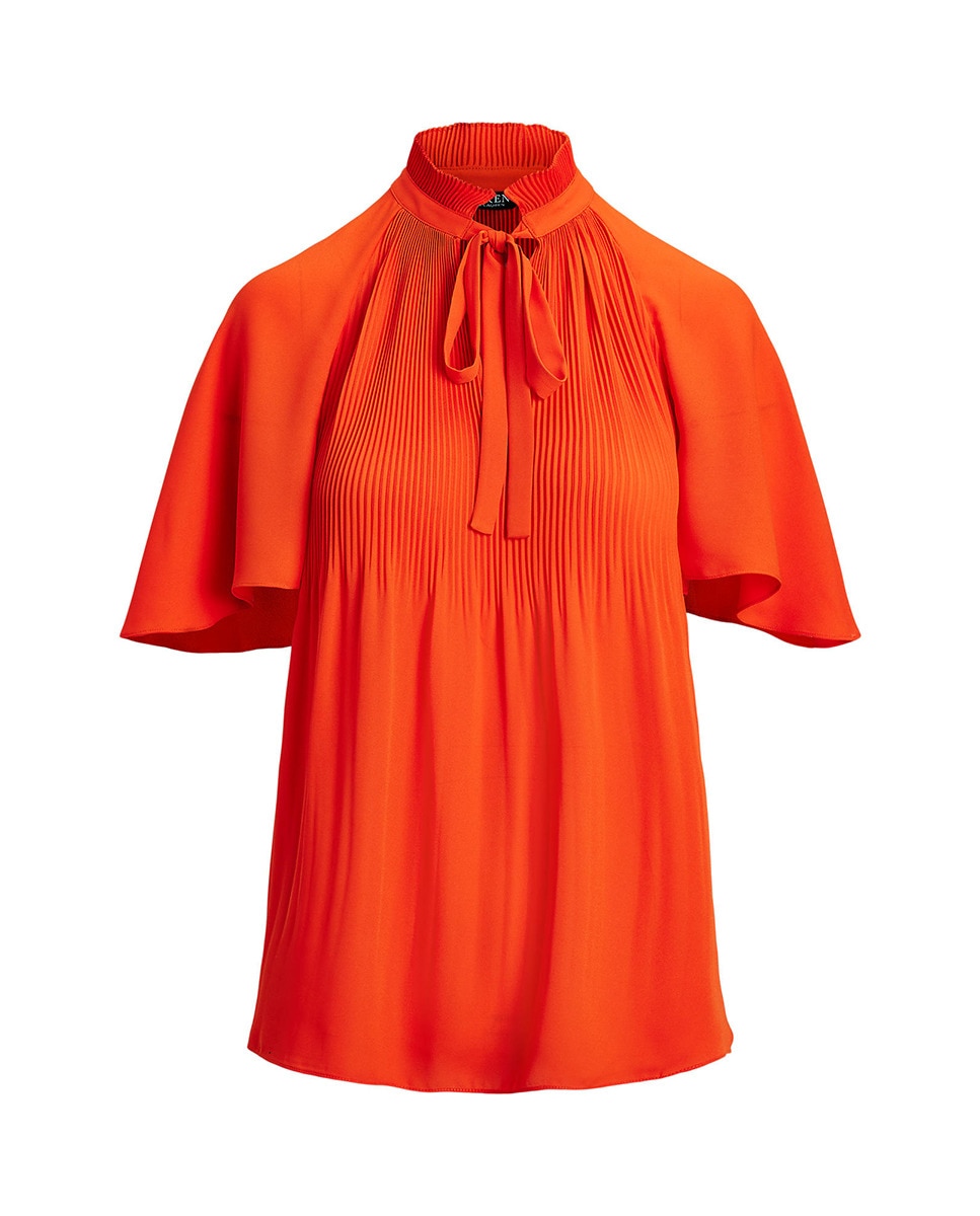 Blusa de Manga Curta com Laço no Colarinho Laranja-5