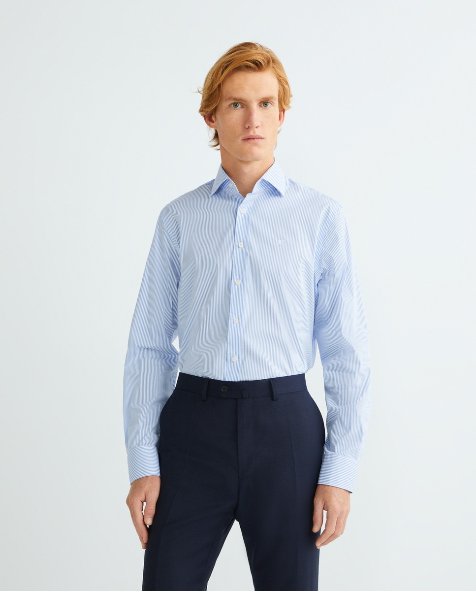 Camisa Clássica às Riscas Azul-2