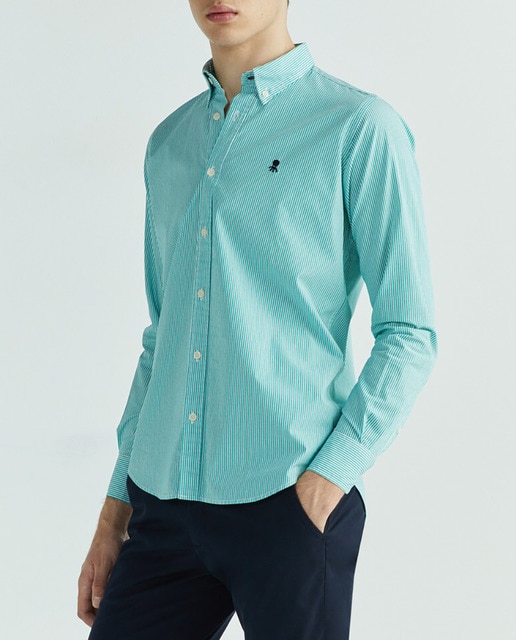 Imagen 0 de Camisa de rayas verdes y blancas.