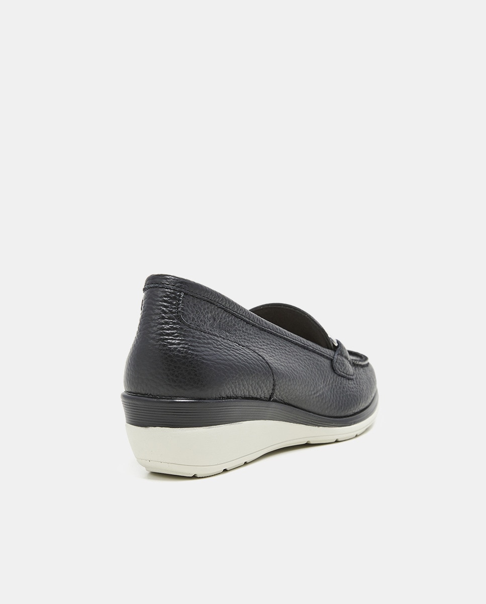 Mocassins de Cunha em Pele Metalizada - Platina Preto-4