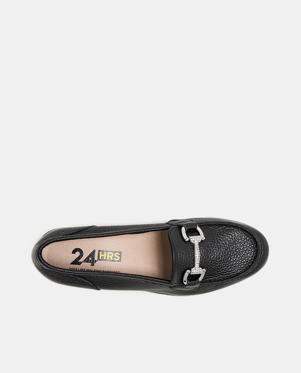 Mocassins de Cunha em Pele Metalizada - Platina Preto-3
